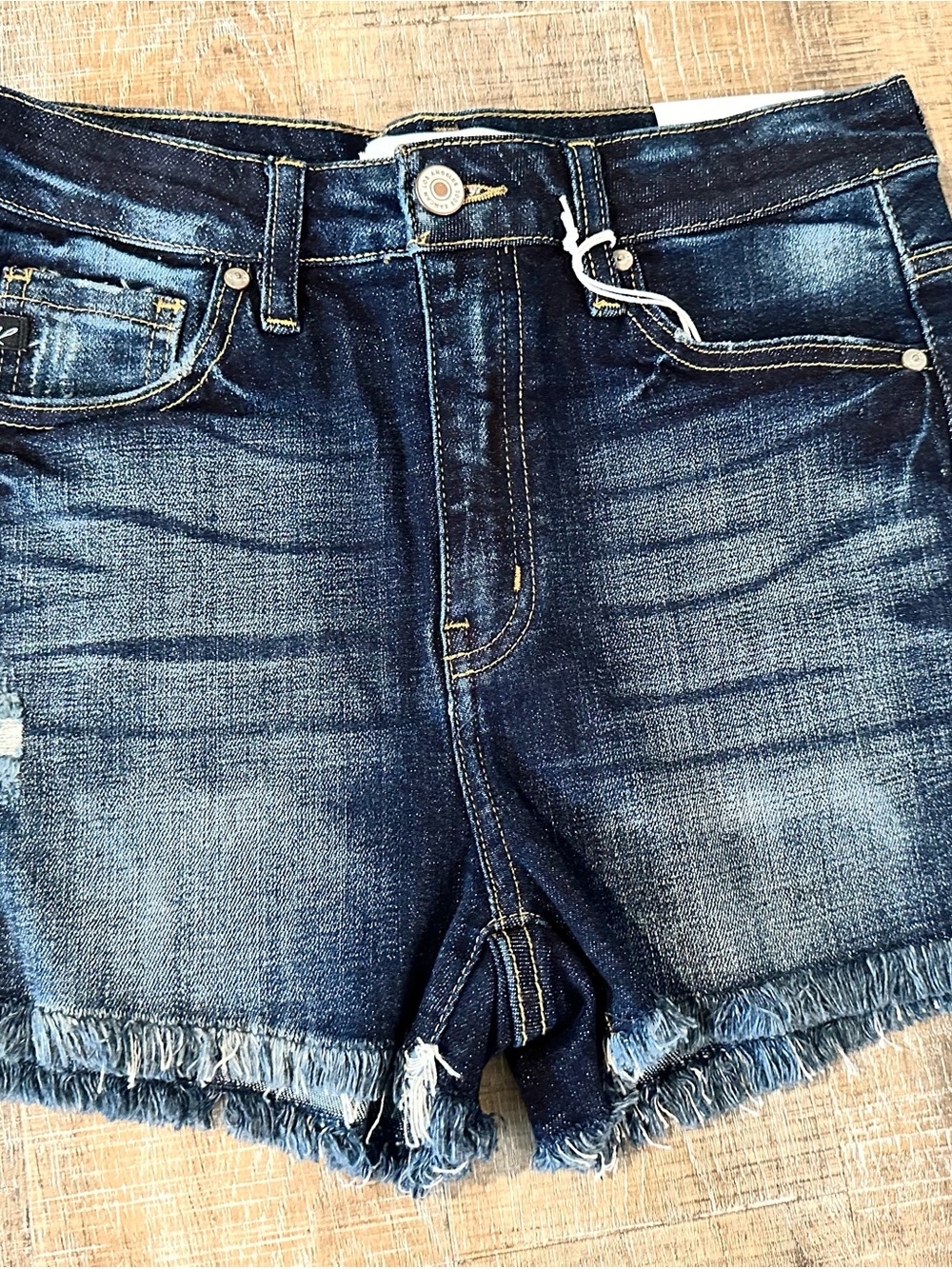 KanCan Dark Indigo Distressed Frayed Hem Jean Shorts